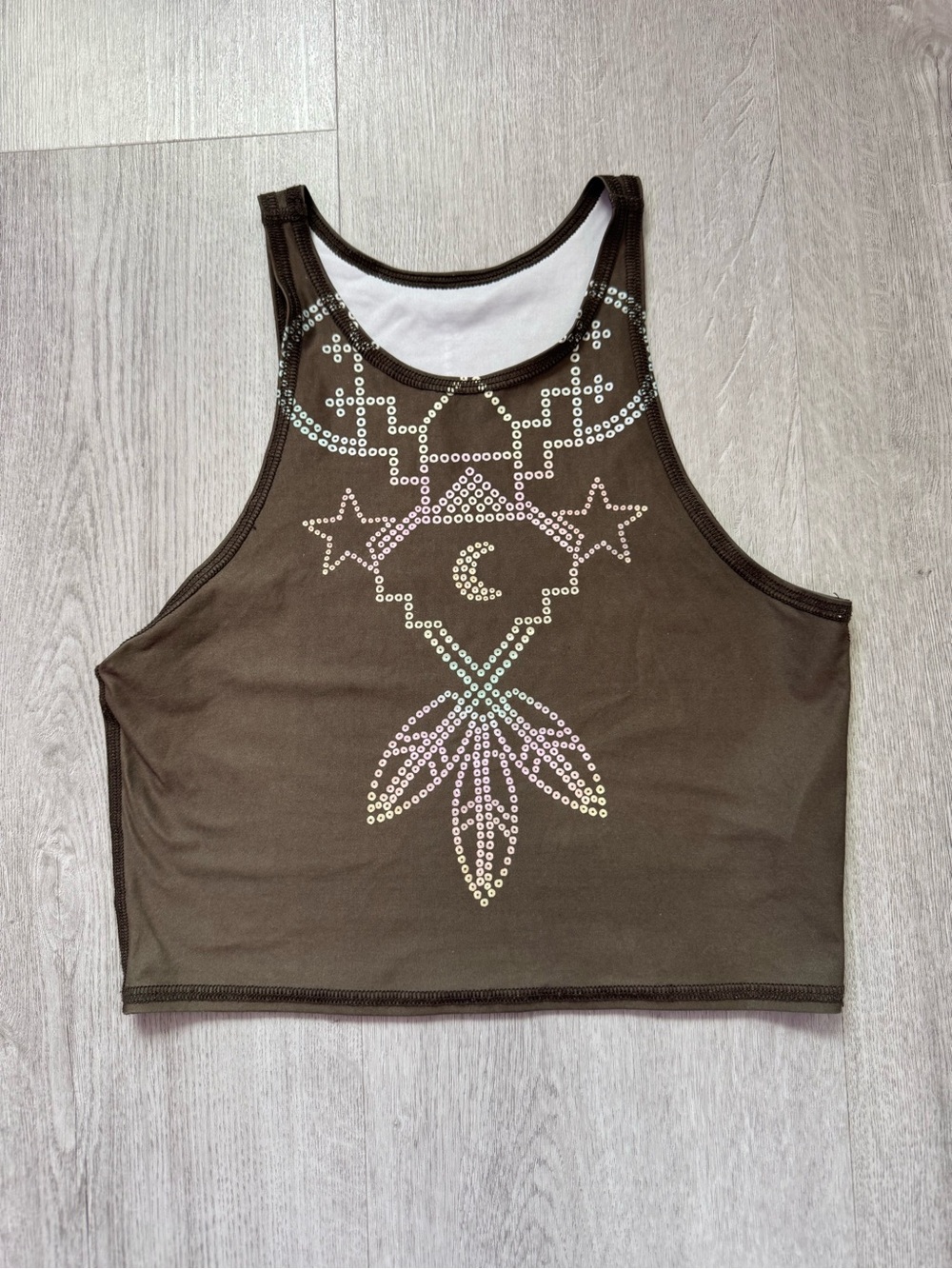 Tiki Yoga Brown Studded Cropped Tank Top